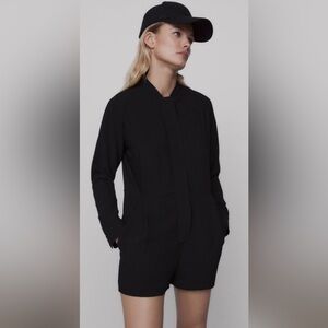 Zara Long Sleeve Romper Zip Front Black Small